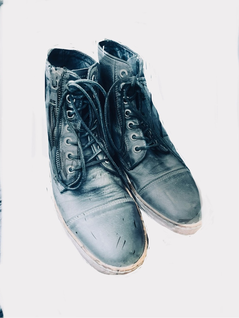 John Varvatos Black Leather High-Top Lace Boots with Side Zip Sz 10.5 - Picture 3 of 4